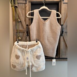 Cozy Sherpa Tank and Heart Pocket Shorts Set - Cream/Taupe SO SOFT!